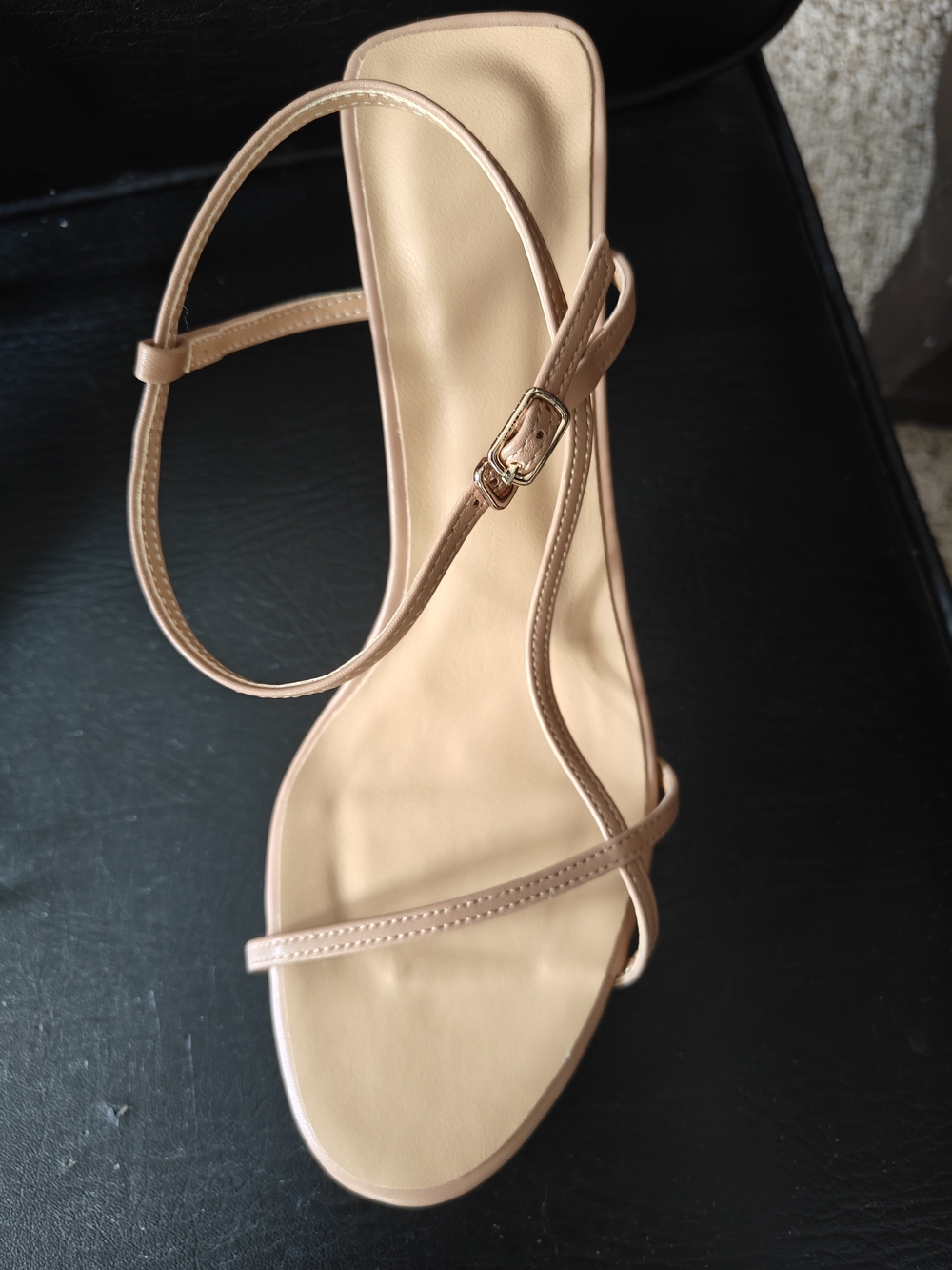 Women's Nude Strappy Sandals with Ankle Buckle - Picture 2 of 3